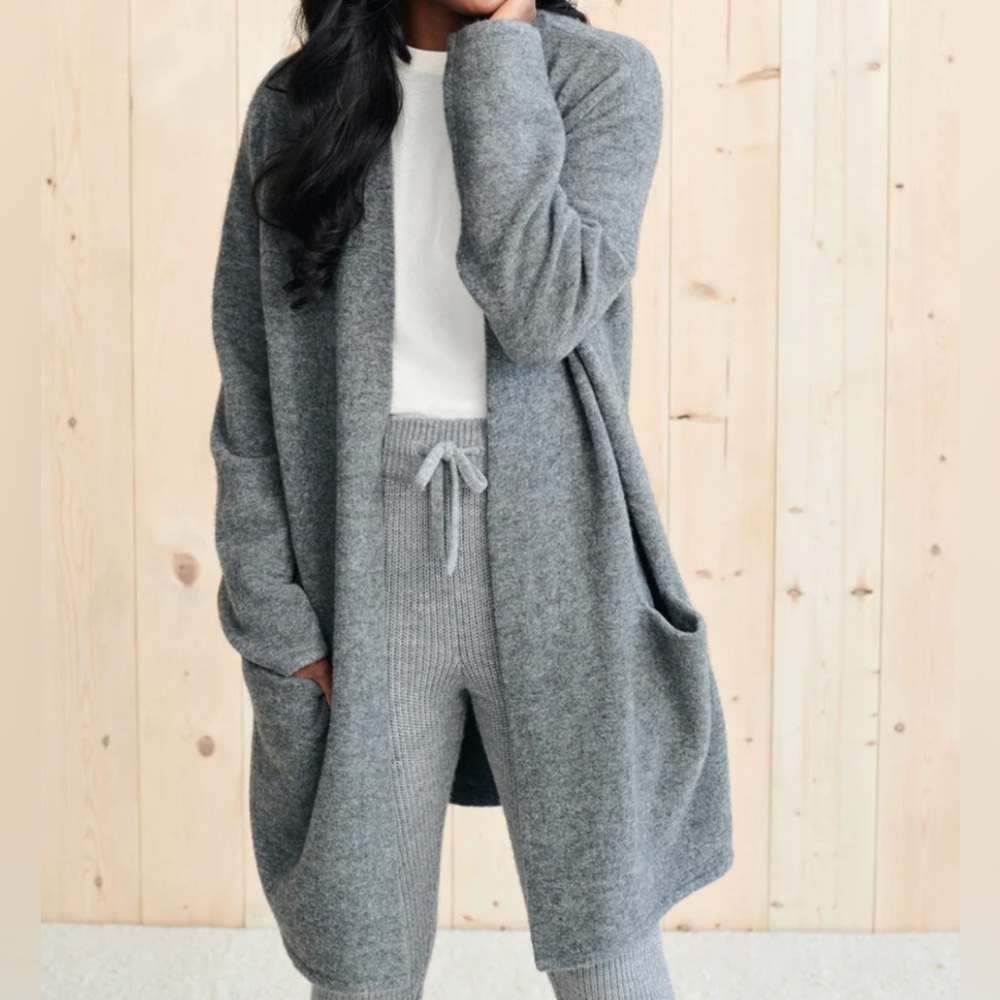 Jenni Kayne Sweater Coat Gray Long Line Open Front Cardigan Womens